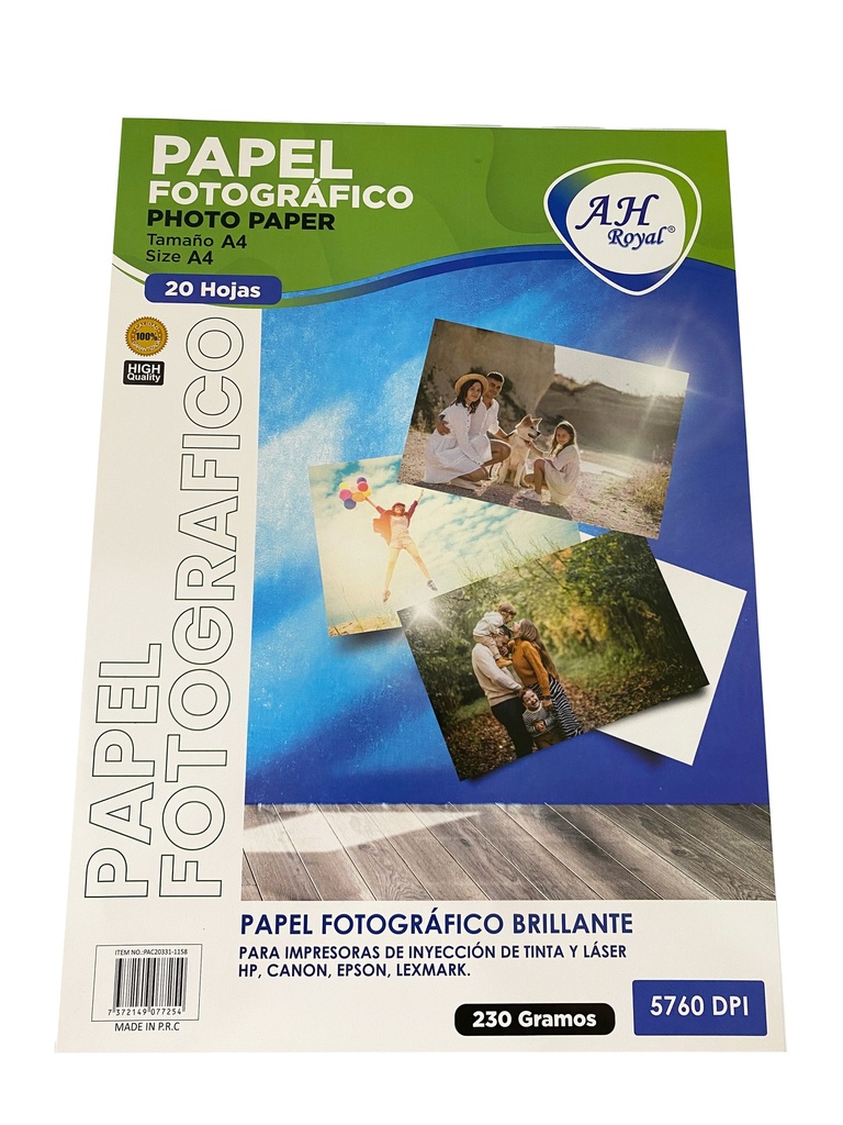 PAPEL FOTOGRAFICO AH ROYAL A4 20 HOJAS DE 230 GRAMOS  CAJA X 60 UNDS  [PAC20331]