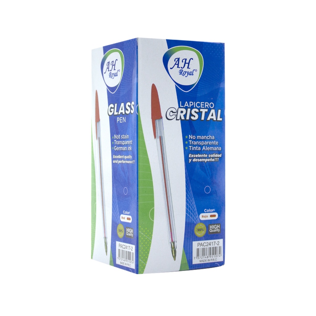 BOLIGRAFO AH ROYAL CRISTAL ROJO CAJA X 80 DPS (DISPLAY X50 UND) - [PAC70634-2][PAC2417]