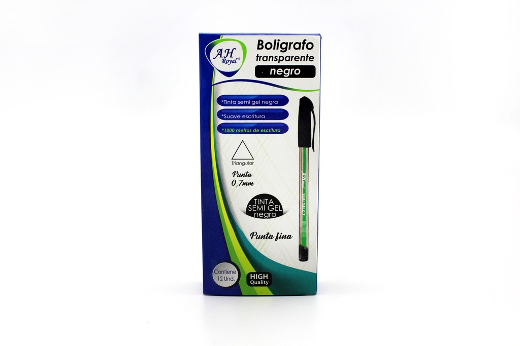 BOLIGRAFO AH ROYAL SEMIGEL 0.7 TRIANGULAR NEGRO (DISPLAY X 12UNDS) CAJA X 144DPS