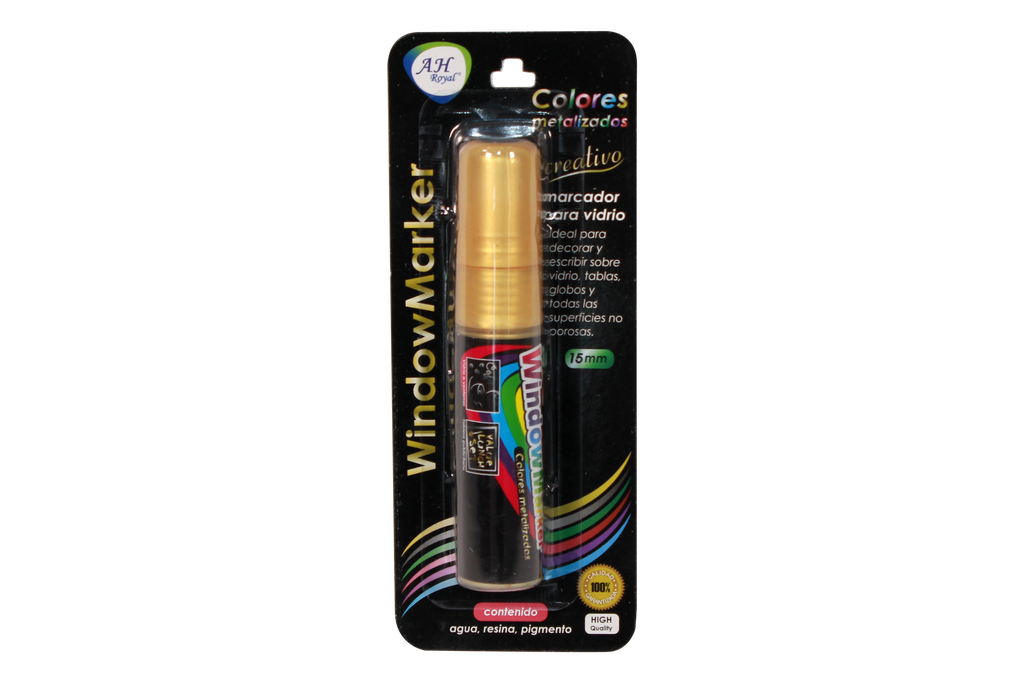 MARCADOR AH ROYAL PARA VENTANA METALIZADO DORADO 15 MM  [PAC2578]
