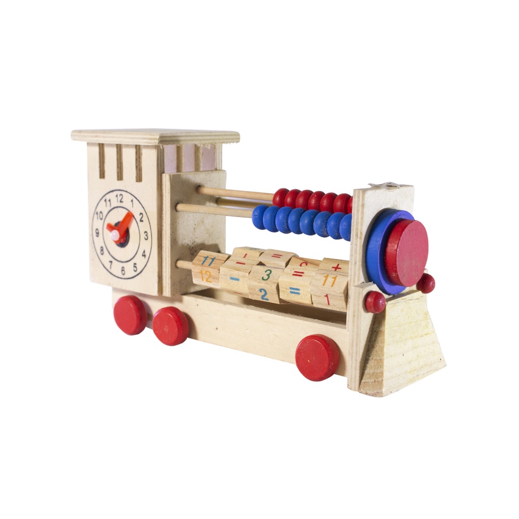 JUEGO DIDACTICO ABACO CON RELOJ EN MADERA FIGURA TREN CAJA X 100 UNDS [PAC2293]