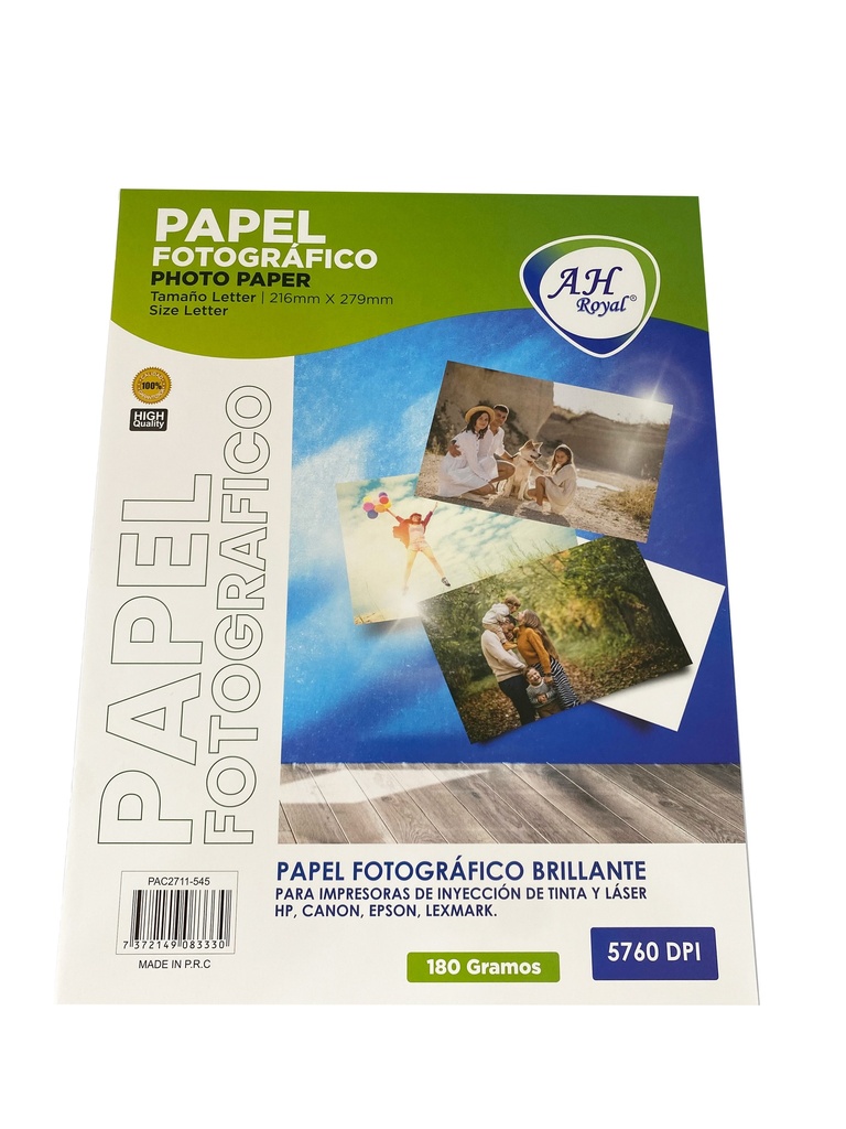 PAPEL FOTOGRAFICO AH ROYAL  CARTA X 20 HOJAS 180 GRAMOS [PAC2711-545]