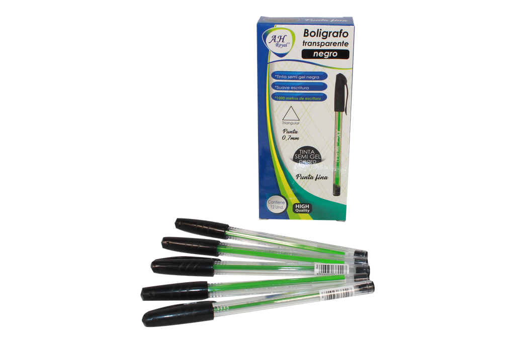LAPICERO AH ROYAL TRASLUCIDO CRISTAL SEMI GEL  (DISPLAY X 12UNDS) NEGRO [PAC70195-4015]
