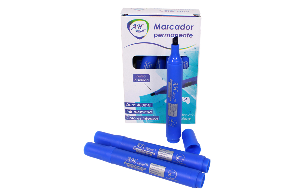 MARCADOR AH ROYAL PERMANENTE BISELAD0 AZUL (DISPLAY X10UNDS) [PAC70575-4026]