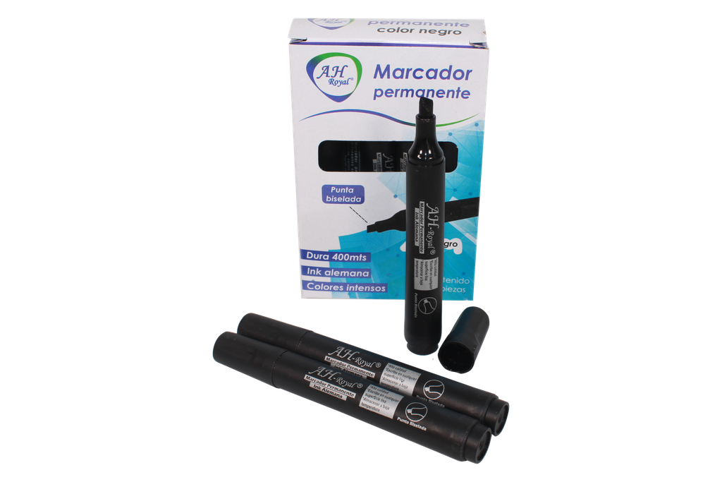 MARCADOR AH ROYAL PERMANENTE BISELAD0 NEGRO (DISPLAY X 10UNDS) [PAC70574-2566]