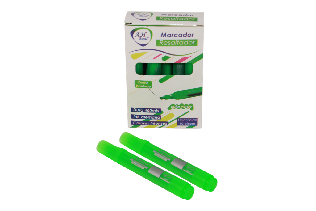 RESALTADOR AH ROYAL FLUORESCENTE VERDE DISPLAY X10 [PAC70635-4037]