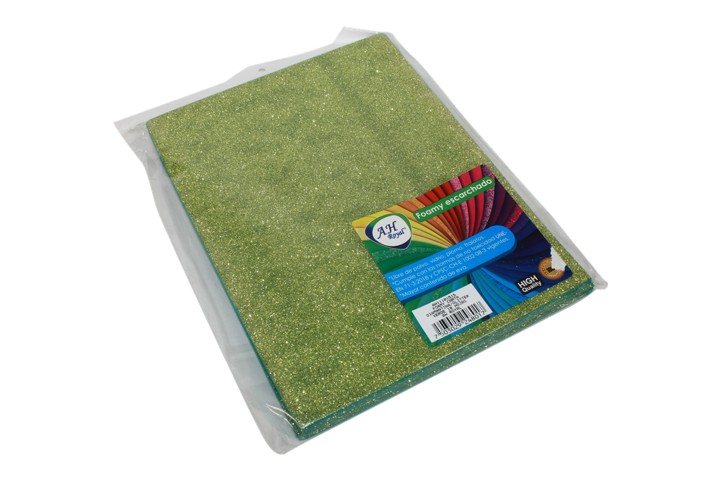 FOAMY CARTA AH ROYAL ESCARCHADO VERDE PASTO (PAQUETE X10UNDS) [AH11101515/PAC40286-4110]