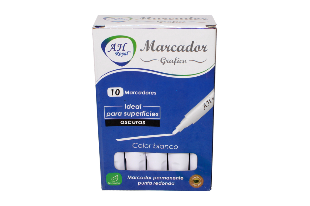 MARCADOR GRUESO AH ROYAL METALICO BLANCO  CAJA X 120 DPS (DISPLEY X 10UNDS)  [PAC90024-1166]