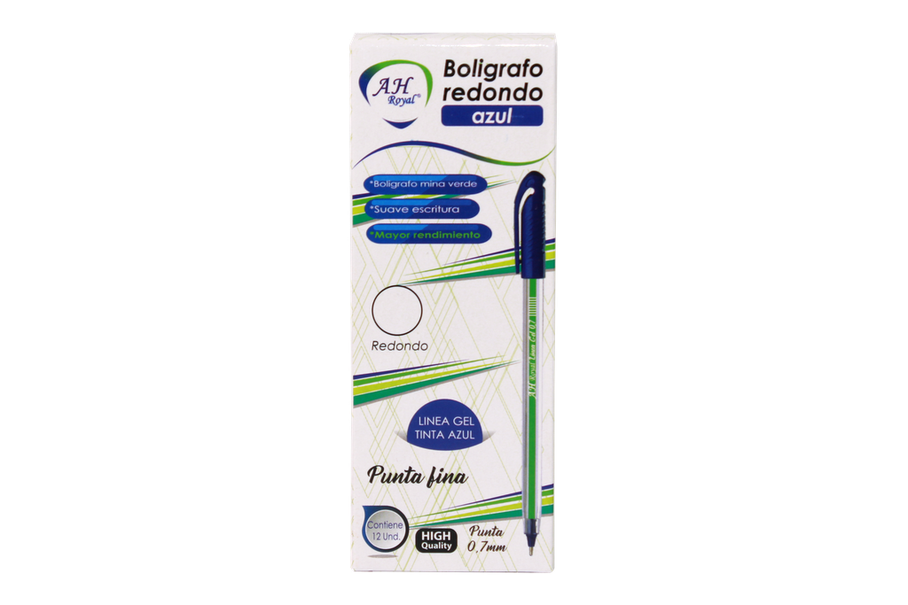 BOLIGRAFO AH ROYAL SEMI GEL 0.7 REDONDO AZUL (DISPLEY X12 UND) CAJA X 144 DPS