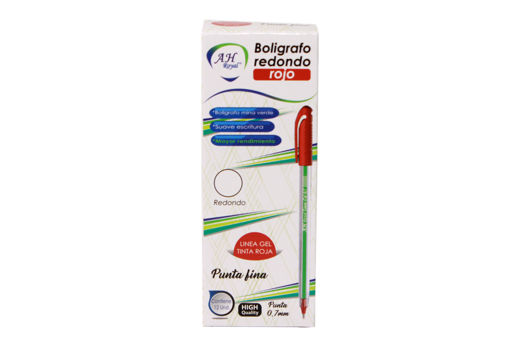 BOLIGRAFO AH ROYAL SEMI GEL 0.7 REDONDO ROJO (DISPLEY X12 UND) CAJA X 144 DPS