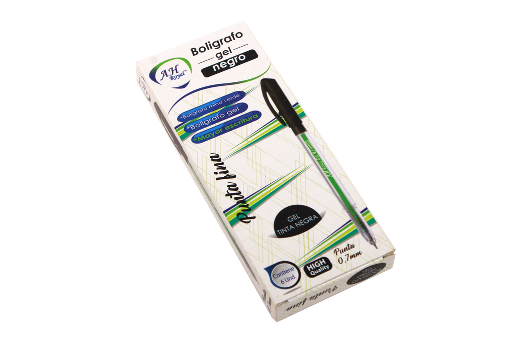 BOLIGRAFO AH ROYAL 0.7 MM  GEL REDONDO NEGRO (DISPLAY X 6 UNDS) [GEL70631-2055]
