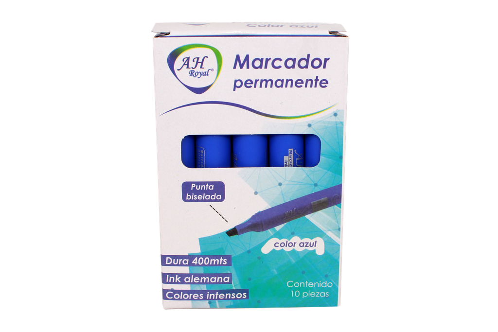 MARCADOR AH ROYAL PERMANENTE BISELADO AZUL (DISPLAY X10UNDS) [PAC70575-4026 /2567]