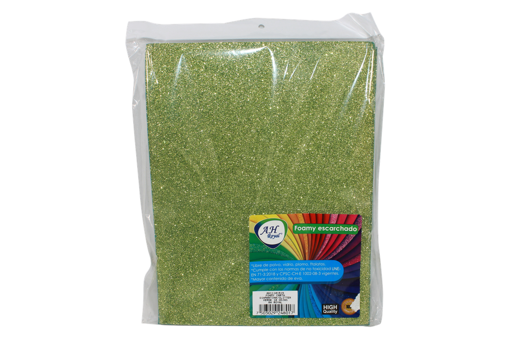 FOAMY CARTA AH ROYAL ESCARCHADO VERDE PASTO (PAQUETE X10UNDS) [AH11101515/PAC40286-4110]