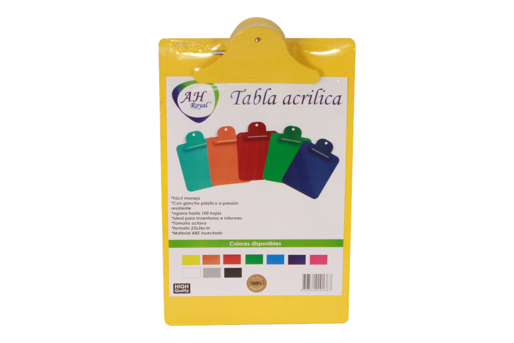 TABLA AH ROYAL DE APOYO PLASTICA OFICIO COLORES SURTIDOS [0146]
