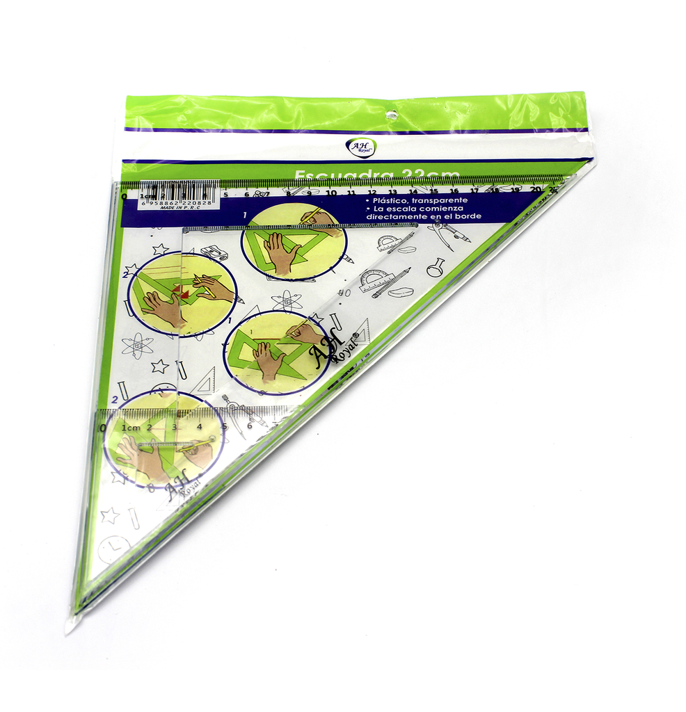 ESCUADRA AH ROYAL  DE 21 CM OBSEQUIO ESCUADRA DE 7CM  CAJA X 200 UNDS [PAC2082]