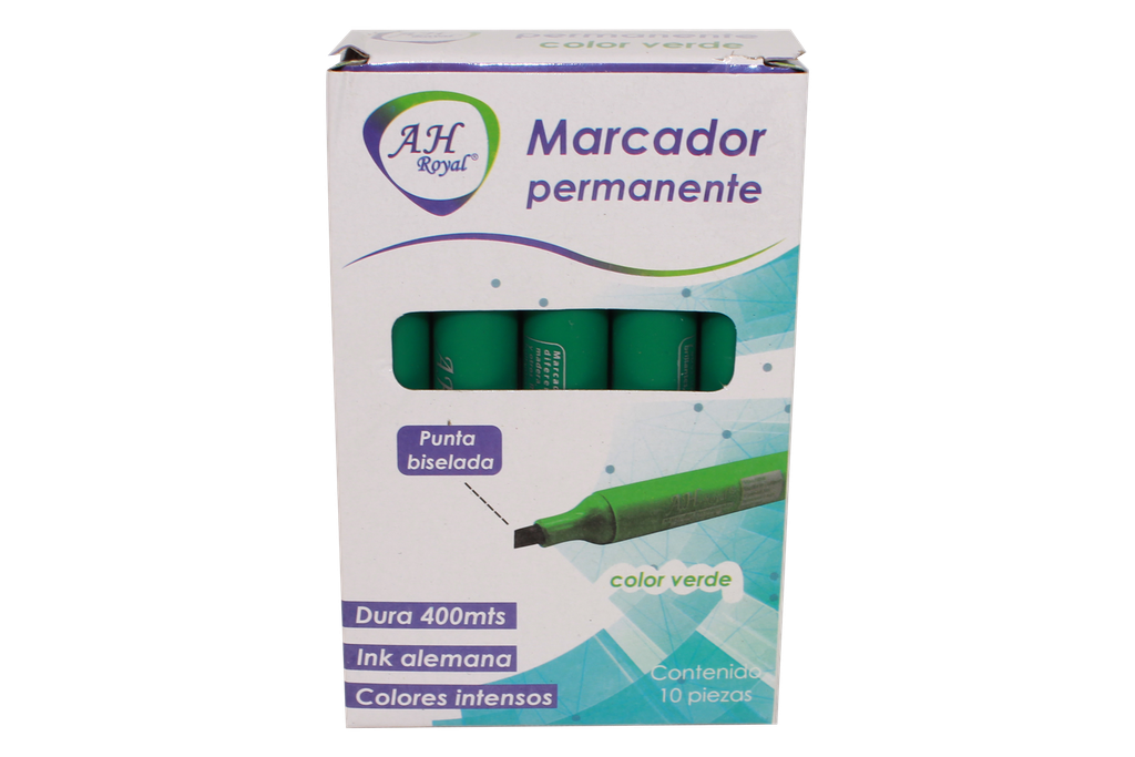 MARCADOR AH ROYAL PERMANENTE BISELADO VERDE(DISPLAY X10UNDS) [PAC70577-779]