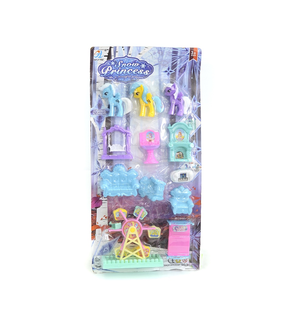 JUEGO DE CASA CON 3 CABALLOS PONY Y RUEDA DE DIVERSIONES [9438]