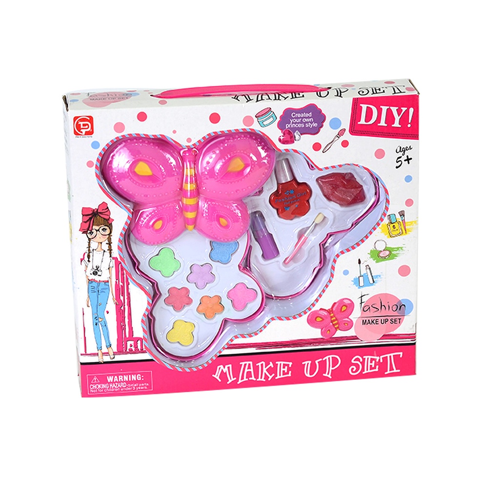 JUEGO DE MAQUILLAJE EN CAJA MARIPOSA CON BRILLO PARA LABIOS [556-2D]