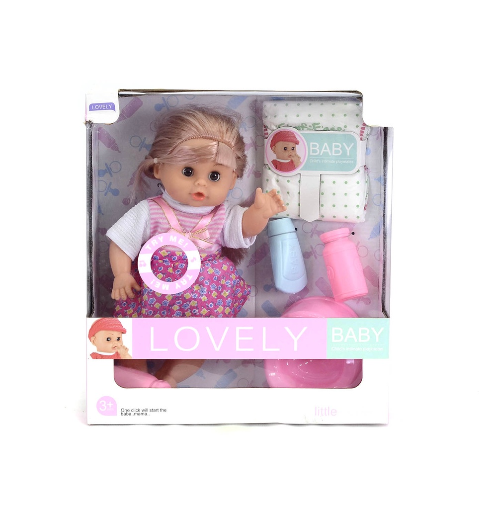 MUÑECA DE 12 PULGADAS CON PP CON TETERO, PAÑAL, PELO LARGO [MY8862-17]