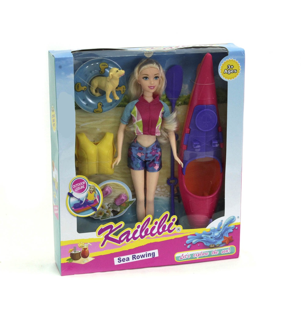 JUEGO DE MUÑECAS DE 11.5 PULGADAS CON BOTE Y CHALECO SALVAVIDAS Y MASCOTA [BLD246]