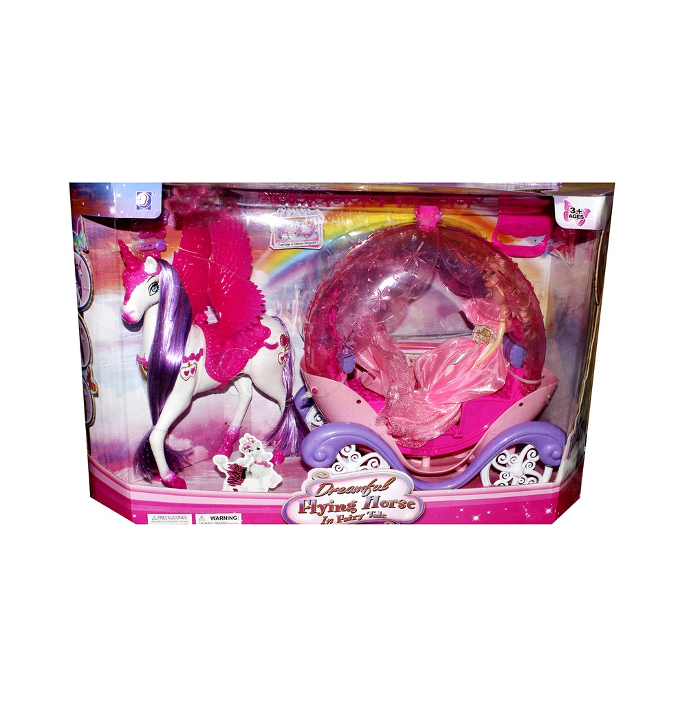 UNICORNIO CON CARRUAJE Y MUÑECA GRANDE CAJA X6 UNDS [JHD689Y-4B]