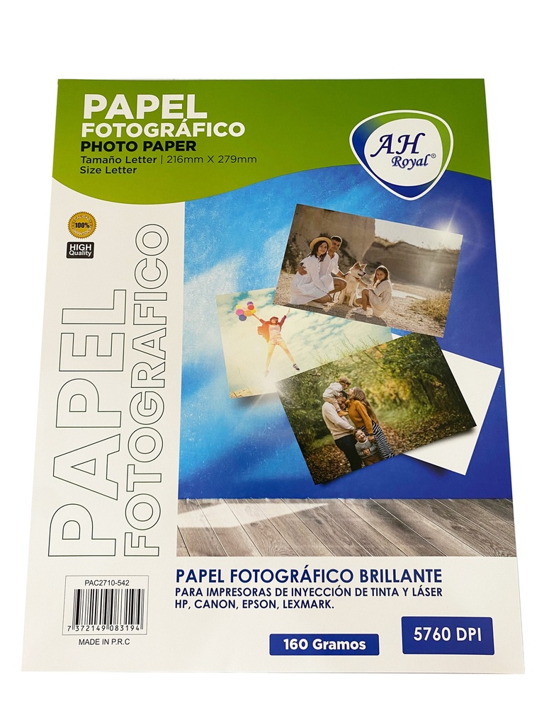 PAPEL FOTOGRAFICO AH ROYAL CARTA 160 GRAMOS X 20 HOJAS  [PAC2710-542]
