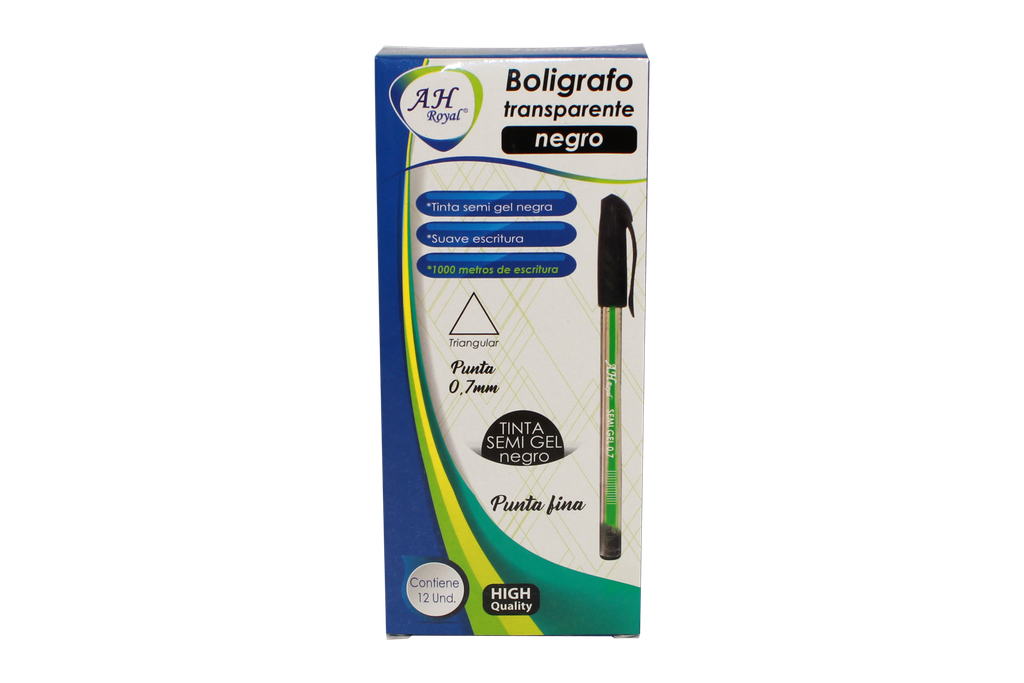 BOLIGRAFO AH ROYAL TRASLUCIDO CRISTAL SEMI GEL  (DISPLAY X 12UNDS) NEGRO [PAC70195-4015]