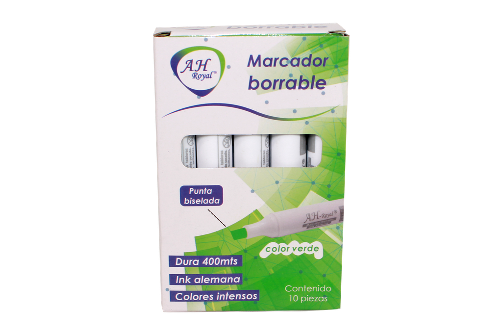 MARCADOR  AH ROYAL BORRABLE BISELADO VERDE  (DISPLAY X10UNDS) [PAC70585-800]