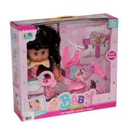 [JU8527] MUÑECA 14 PULGADAS CON TETERO Y PAÑITOS HUMEDOS Y ACCESORIOS [MY023-5]